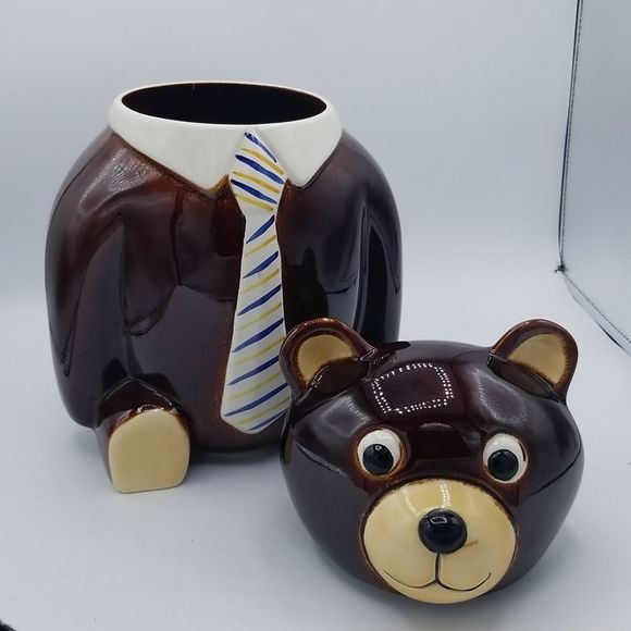 Bear Cookie Jar by M. Kamenstein Portugal Yogi Bear with Tie Grown Up Teddy - Picture 13 of 13